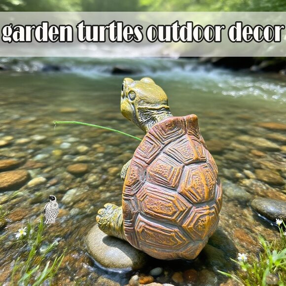 2.4In Cute Resin Fishing Turtle Water Feature Decorations for Backyard Ponds - Picture 6 of 7